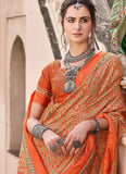 Fabulous Orange Ajrakh Printed Sigma Silk Traditional Saree - women's fashion mart