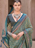 Enchanting Beetle Green Ajrakh Printed Sigma Silk Traditional Saree - women's fashion mart