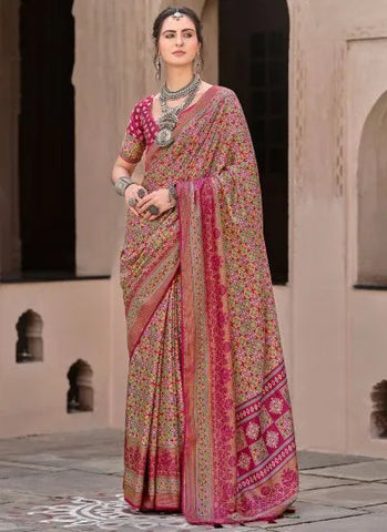 Vivid Burgundy Ajrakh Printed Sigma Silk Traditional Saree - women's fashion mart