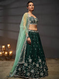 Silver - Golden Sequin,Thread & Coding Embroiderey Pure Chiffon Semi - Stitched Lehenga Choli - women's fashion mart