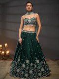Silver - Golden Sequin,Thread & Coding Embroiderey Pure Chiffon Semi - Stitched Lehenga Choli - women's fashion mart