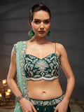 Silver - Golden Sequin,Thread & Coding Embroiderey Pure Chiffon Semi - Stitched Lehenga Choli - women's fashion mart