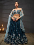 Silver - Golden Sequin,Thread & Coding Embroiderey Pure Chiffon Semi - Stitched Lehenga Choli - women's fashion mart