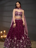 Silver - Golden Sequin,Thread & Coding Embroiderey Pure Chiffon Semi - Stitched Lehenga Choli - women's fashion mart