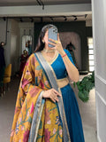 Firozi Chinon Silk Lehenga Choli with Elegant Lace Detailing  women's fashion mart