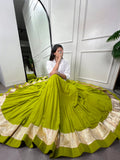 Parrot Color Plain With Embossed Design Lace Border Rayon Chaniya Choli - women's fashion mart