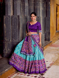 Sky Blue Color Ikkat Patola Printed Tasar Silk Lehenga Choli - women's fashion mart