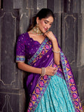 Sky Blue Color Ikkat Patola Printed Tasar Silk Lehenga Choli - women's fashion mart