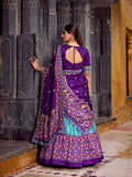 Sky Blue Color Ikkat Patola Printed Tasar Silk Lehenga Choli - women's fashion mart