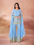 Sky Blue Embroidered Full Sleeve Sharara Suit - women's fashion mart