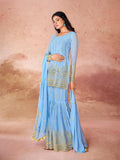 Sky Blue Embroidered Full Sleeve Sharara Suit - women's fashion mart