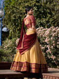 Cream Color Zari Weaving Work Kanchipuram Lehenga  Choli - women's fashion mart