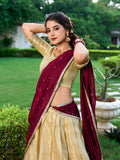 Cream Color Zari Weaving Work Kanchipuram South Indian Lehenga Choli  women's fashion mart