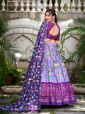 Lavender Color Pichwai With Patola Print And Zari Weaving Border Tussar Silk Lehenga Choli -south indian collection Unstitched / Semi-Stitched / Semi-Stitched women's fashion mart