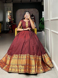 Maroon Color Zari Weaving Work Narayan Pet (Cotton) Dress -south indian dress Free Size women's fashion mart