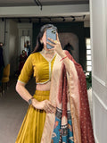 Mustard Color Plain With Lace Touch Up Chinon Silk Lehenga Choli - women's fashion mart