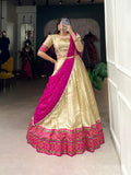 Off-White Jacquard Silk Lehenga Choli with Elegant Ikkat Weaving Details  women's fashion mart