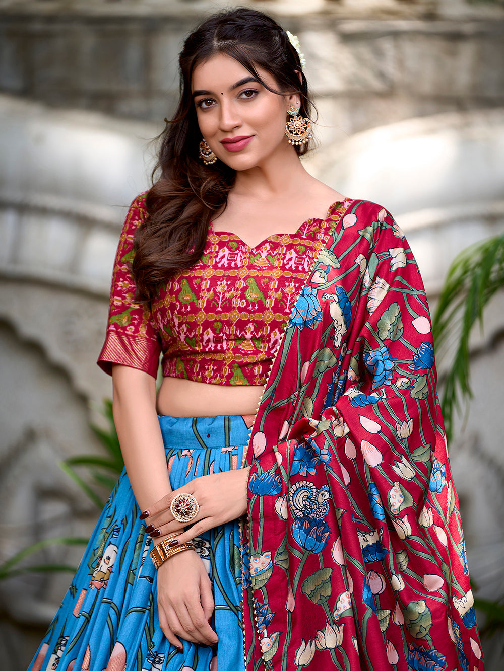 Firozi Color Pichwai With Patola Print And Zari Weaving Border Tussar Silk Voni Lehenga Choli - women's fashion mart