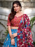 Firozi Color Pichwai With Patola Print And Zari Weaving Border Tussar Silk Voni Lehenga Choli - women's fashion mart