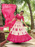 Pink Color Bandhej Printed Tussar Silk Indian Lehenga Choli -lehenga choli online Unstitched / Semi-Stitched / Semi-Stitched women's fashion mart
