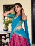 Pink Kanchipuram Lehenga Choli with Elegant Zari Weaving Details  women's fashion mart
