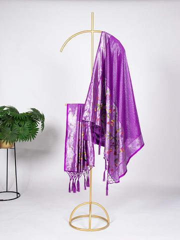Purple Color Zari Weaving Work Jacquard Paithani Dupatta - women's fashion mart