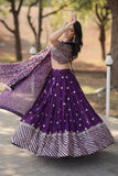 Spectacular Purple Faux Georgette Sequins Thread Embroidered Lehenga Set - women's fashion mart
