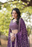 Spectacular Purple Faux Georgette Sequins Thread Embroidered Lehenga Set - women's fashion mart