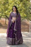 Spectacular Purple Faux Georgette Sequins Thread Embroidered Lehenga Set - women's fashion mart
