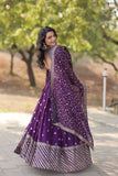 Spectacular Purple Faux Georgette Sequins Thread Embroidered Lehenga Set - women's fashion mart