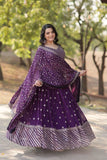 Spectacular Purple Faux Georgette Sequins Thread Embroidered Lehenga Set - women's fashion mart