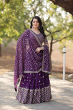 Spectacular Purple Faux Georgette Sequins Thread Embroidered Lehenga Set - women's fashion mart
