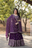 Spectacular Purple Faux Georgette Sequins Thread Embroidered Lehenga Set - women's fashion mart