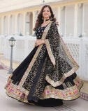 Stunning Black Faux Georgette Heavy Thread Sequins Embroidered Lehenga Choli Set -Lehenga Choli Semi Stitched women's fashion mart