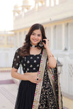 Stunning Black Faux Georgette Heavy Thread Sequins Embroidered Lehenga Choli Set -Lehenga Choli Semi Stitched women's fashion mart
