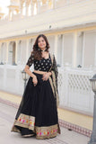 Stunning Black Faux Georgette Heavy Thread Sequins Embroidered Lehenga Choli Set -Lehenga Choli Semi Stitched women's fashion mart