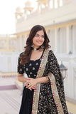Stunning Black Faux Georgette Heavy Thread Sequins Embroidered Lehenga Choli Set -Lehenga Choli Semi Stitched women's fashion mart