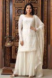 Stunning Faux Georgette Sequins Embroidered Top Sharara Set - women's fashion mart