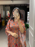 Brown Color Ajrakh Digital Printed Gaji Silk Kaftan - women's fashion mart