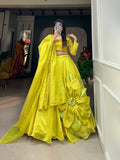 Parrot Color Hand Made Flower Rajwadi Chanderi Silk Lehenga Choli - women's fashion mart