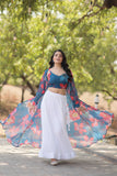 Stylish Crush Pleated Lehenga Choli Set With Floral Shrug - women's fashion mart