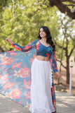 Stylish Crush Pleated Lehenga Choli Set With Floral Shrug - women's fashion mart