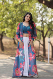 Stylish Crush Pleated Lehenga Choli Set With Floral Shrug - women's fashion mart