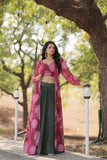 Stylish Crush Pleated Lehenga Choli Set With Floral Shrug - women's fashion mart