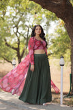 Stylish Crush Pleated Lehenga Choli Set With Floral Shrug - women's fashion mart