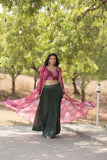 Stylish Crush Pleated Lehenga Choli Set With Floral Shrug - women's fashion mart