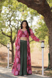 Stylish Crush Pleated Lehenga Choli Set With Floral Shrug - women's fashion mart