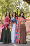 Stylish Crush Pleated Lehenga Choli Set With Floral Shrug - women's fashion mart