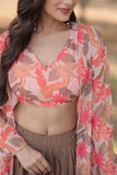 Stylish Crush Pleated Lehenga Choli Set With Floral Shrug - women's fashion mart