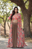 Stylish Crush Pleated Lehenga Choli Set With Floral Shrug - women's fashion mart